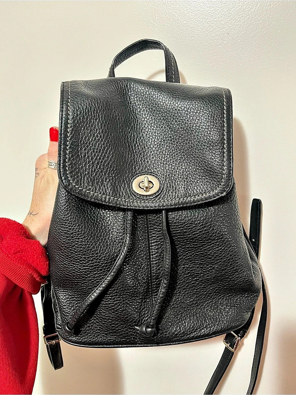 Coach Park Pebbled Leather Turnlock y2k Backpack Black